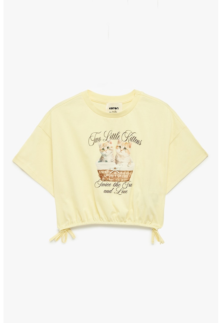 Tricou crop din bumbac cu imprimeu - Maro/Galben deschis