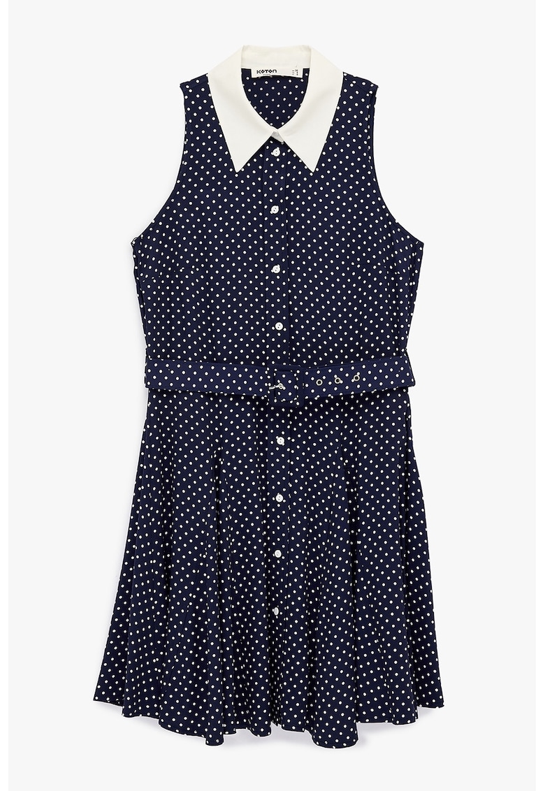 Rochie cu curea in talie - fara maneci - Alb fildes/Albastru ultramarin