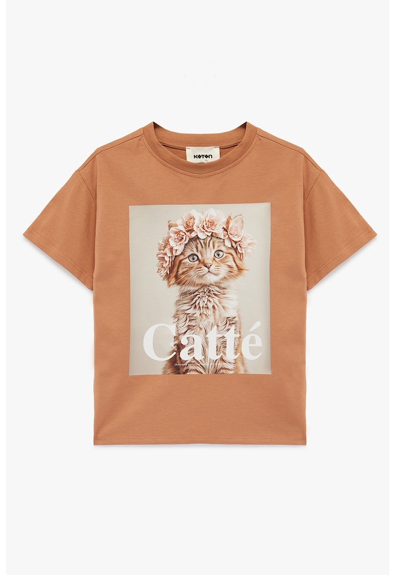 Tricou cu imprimeu foto - Alb/Portocaliu inchis