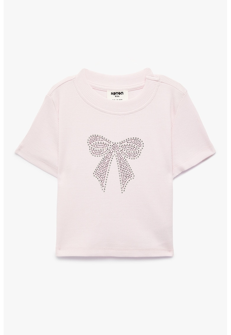 Tricou striat cu detaliu funda din strasuri - Piersica