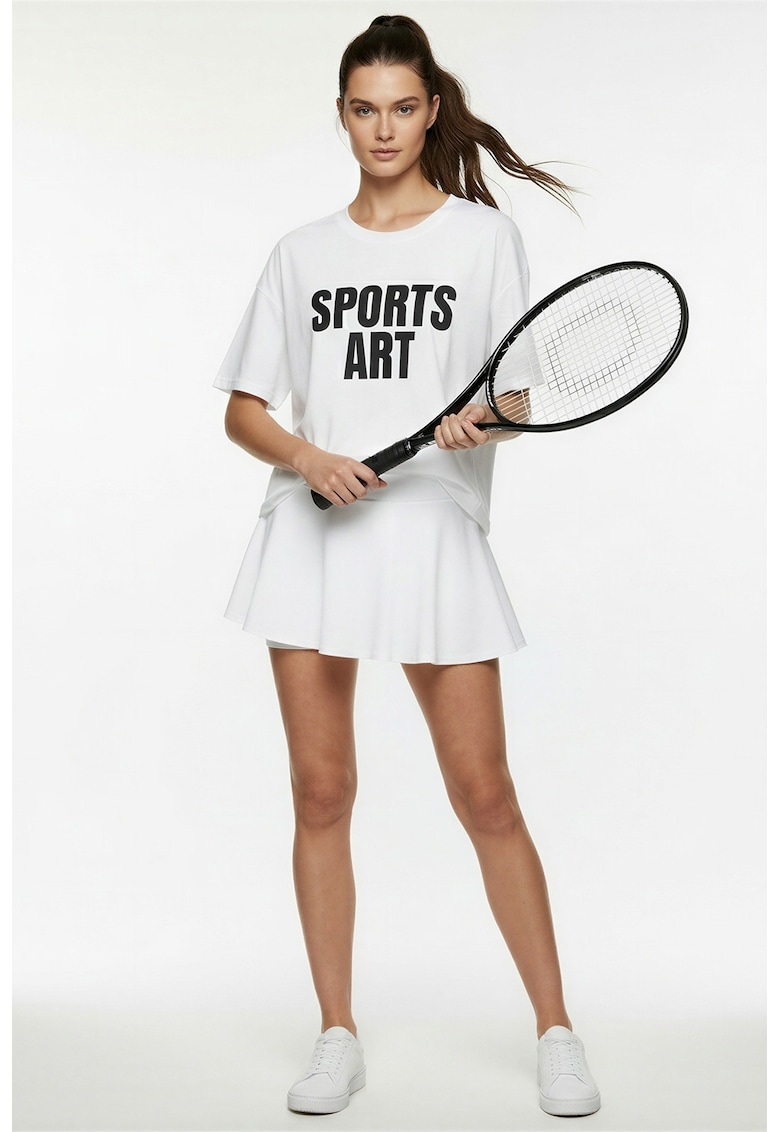 Fusta-pantalon scurta cu pliuri - Alb