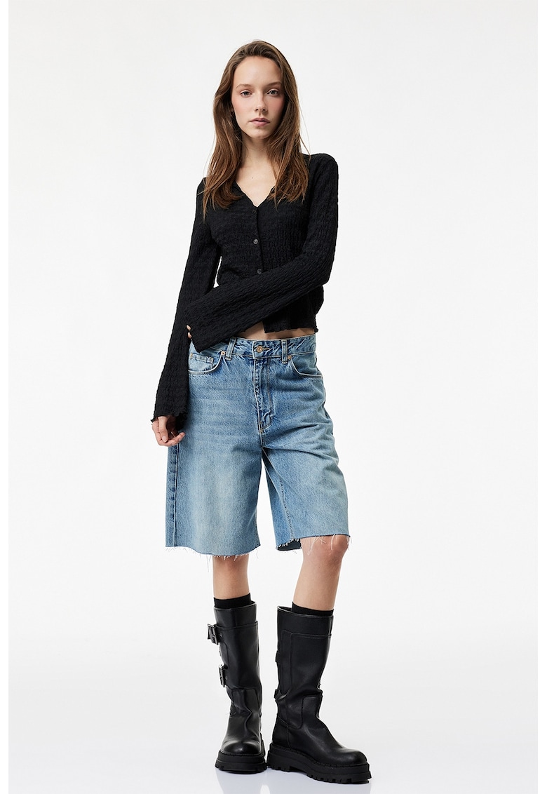 Camasa texturata cu maneci lungi - Negru