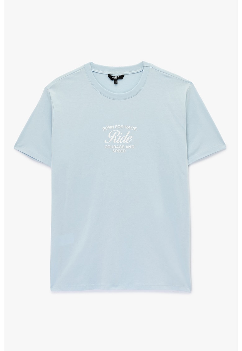 Tricou din bumbac cu imprimeu text - Albastru deschis