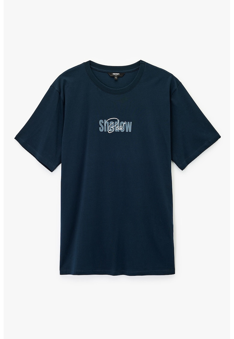 Tricou din bumbac cu broderie - Albastru prafuit/Bleumarin