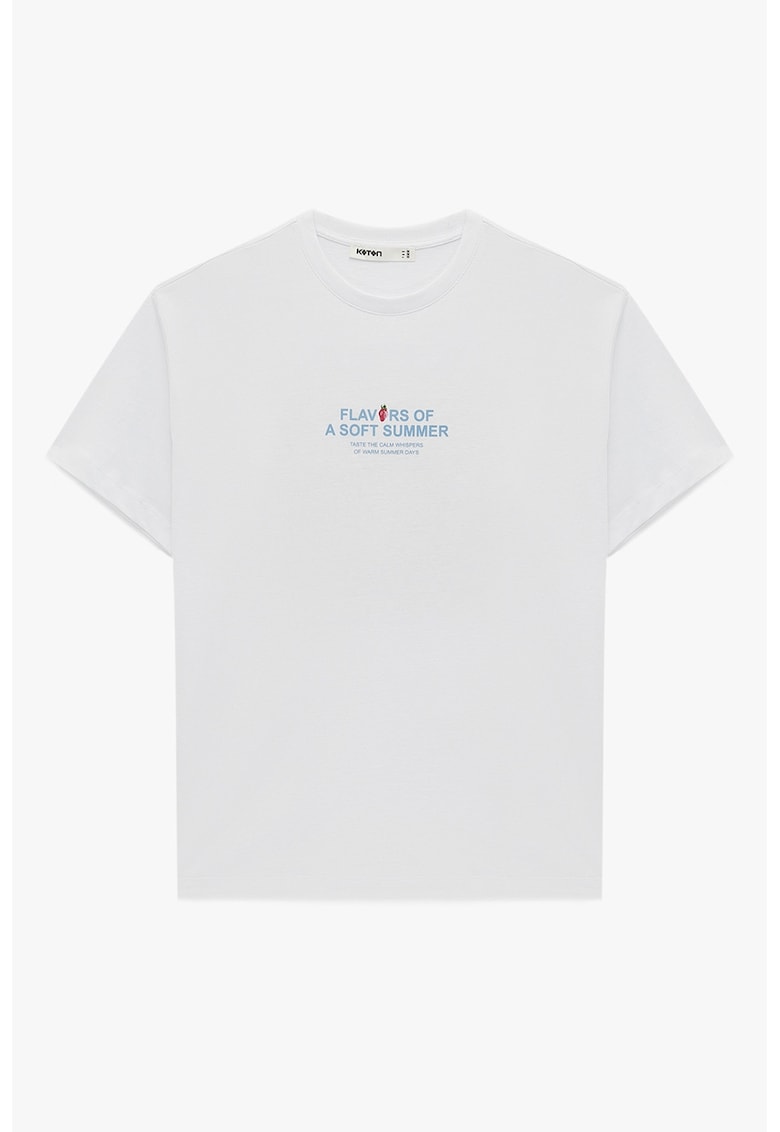 Tricou din bumbac cu design grafic - Alb/Roz deschis/Albastru deschis