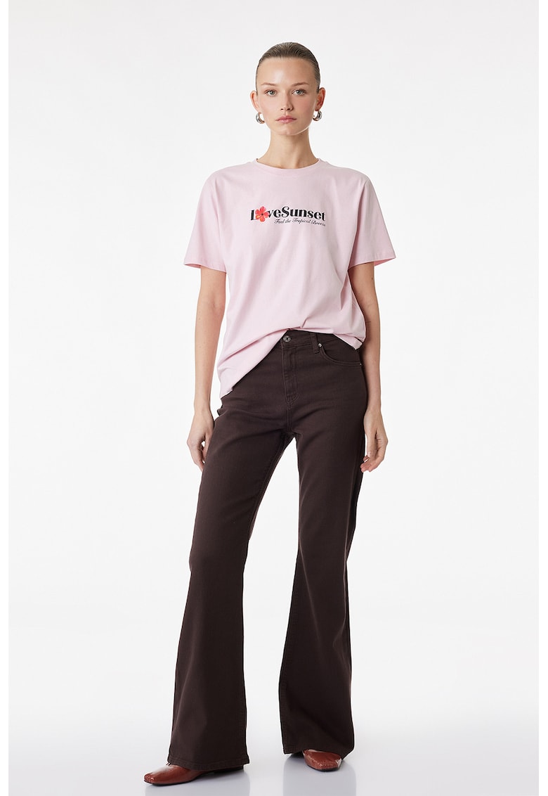 Tricou cu imprimeu text - Negru/Roz