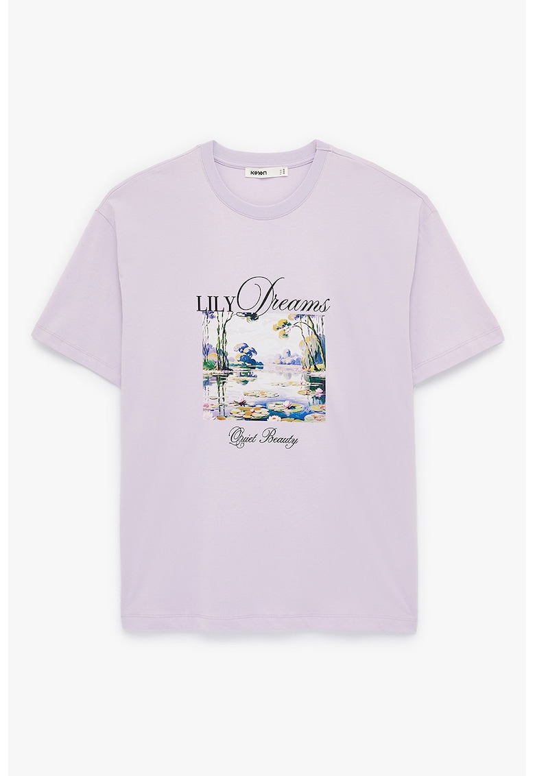Tricou din bumbac cu imprimeu grafic - Violet deschis/Albastru