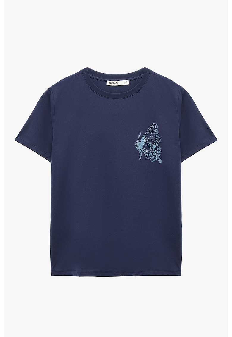 Tricou din bumbac cu imprimeu fluture - Bleumarin