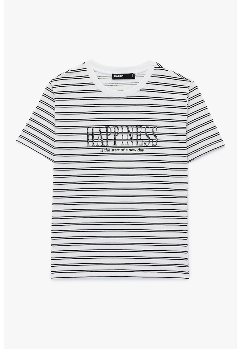 Tricou cu aplicatie din strasuri si model - Negru/Alb optic