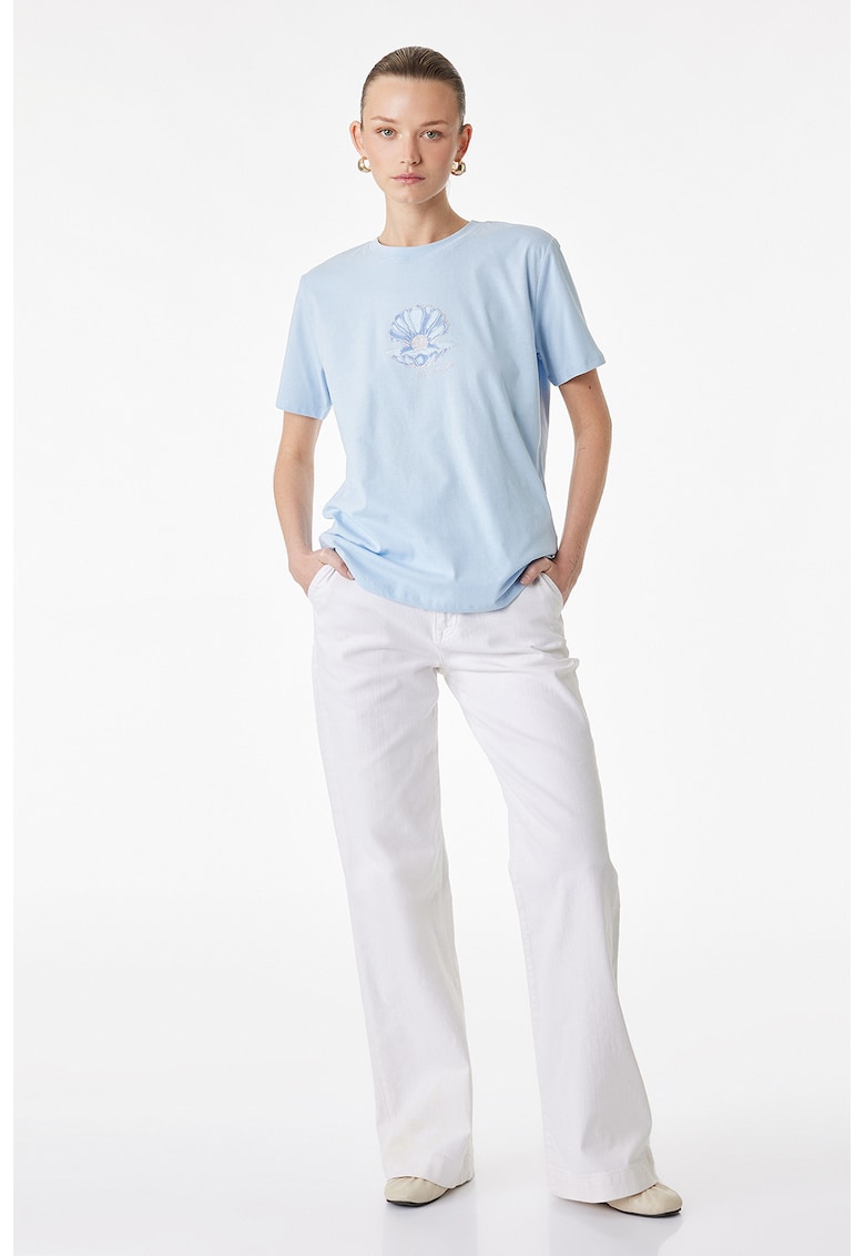 Tricou din bumbac cu imprimeu - Albastru deschis