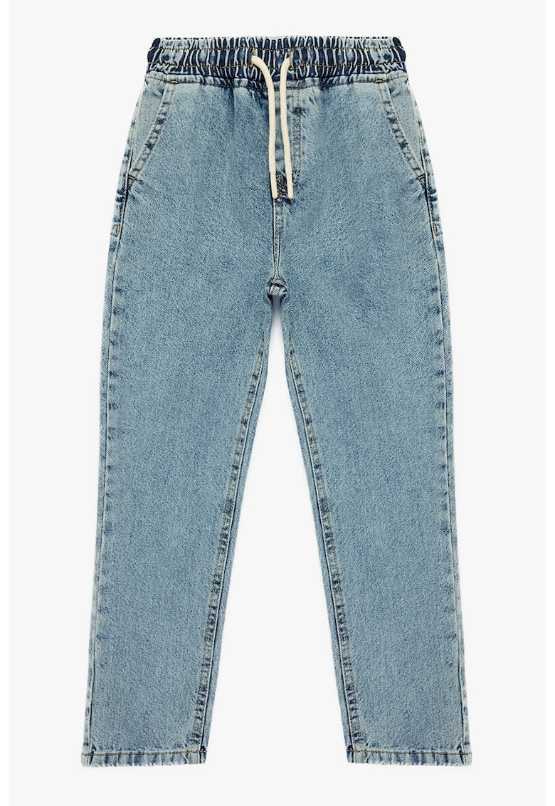 Blugi cu buzunare oblice si snur - Albastru deschis melange