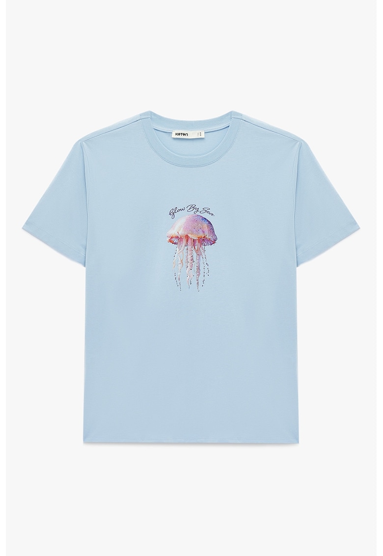 Tricou din bumbac cu imprimeu grafic - Violet deschis/Albastru deschis