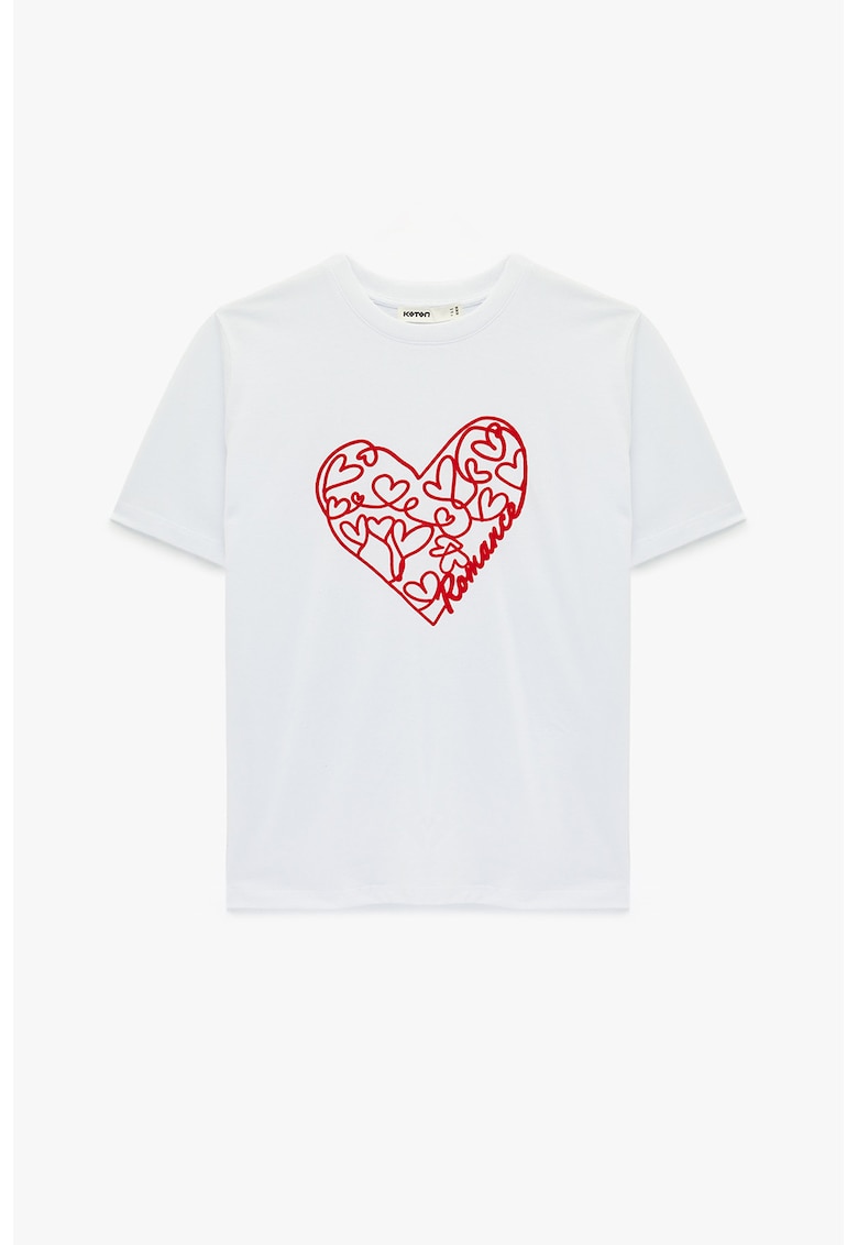 Tricou de bumbac cu imprimeu inima - Rosu/Alb optic