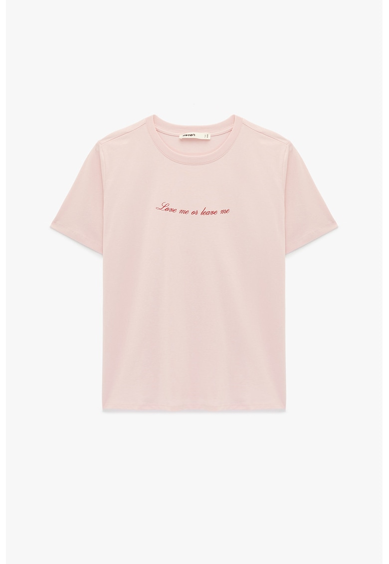 Tricou de bumbac cu text - Roz pal