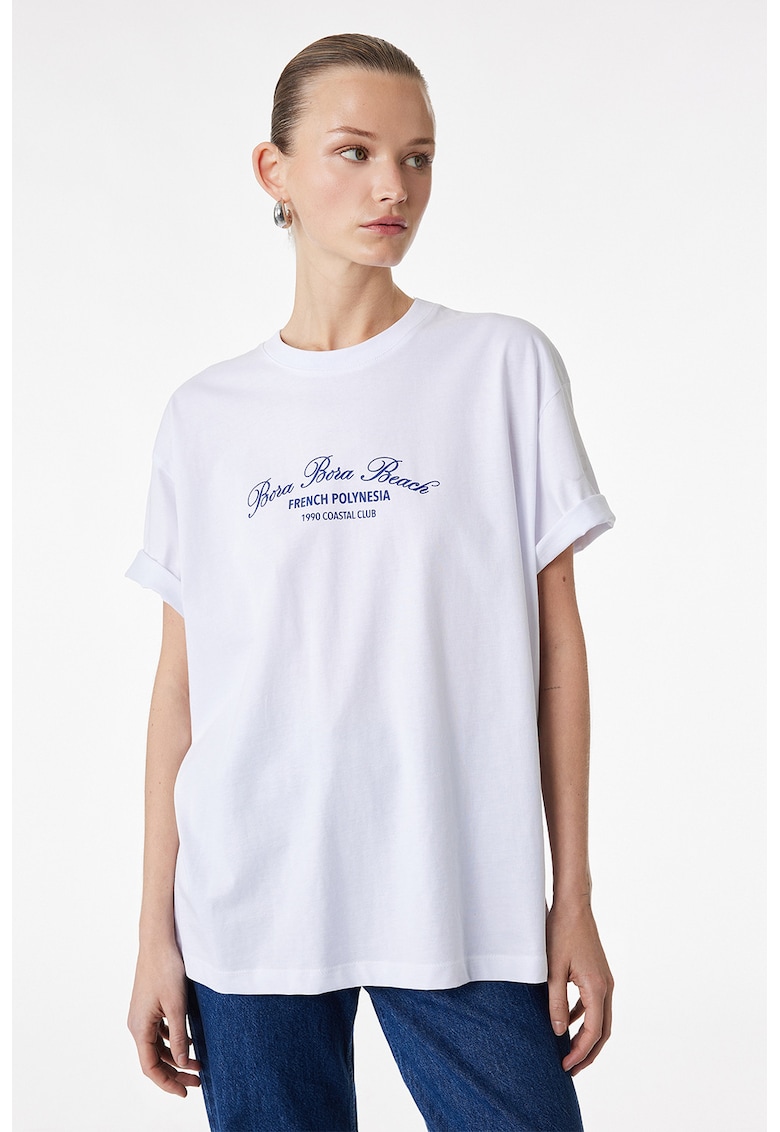 Tricou supradimensionat din bumbac cu imprimeu text - Alb/Albastru