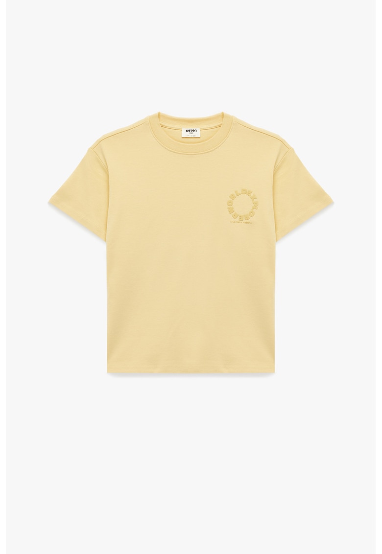 Tricou de bumbac cu imprieu text pe spate - Galben pal