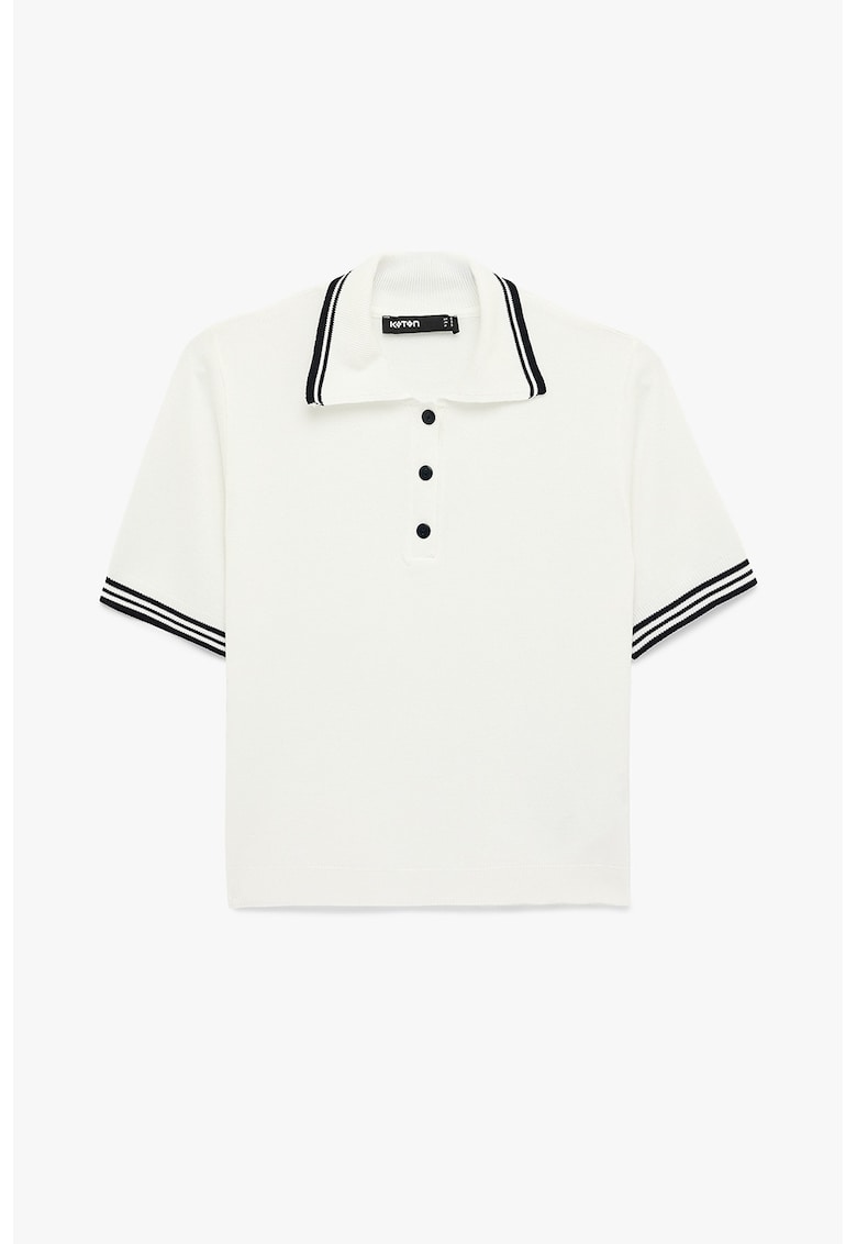 Pulover crop polo cu terminatii contrastante - Alb murdar