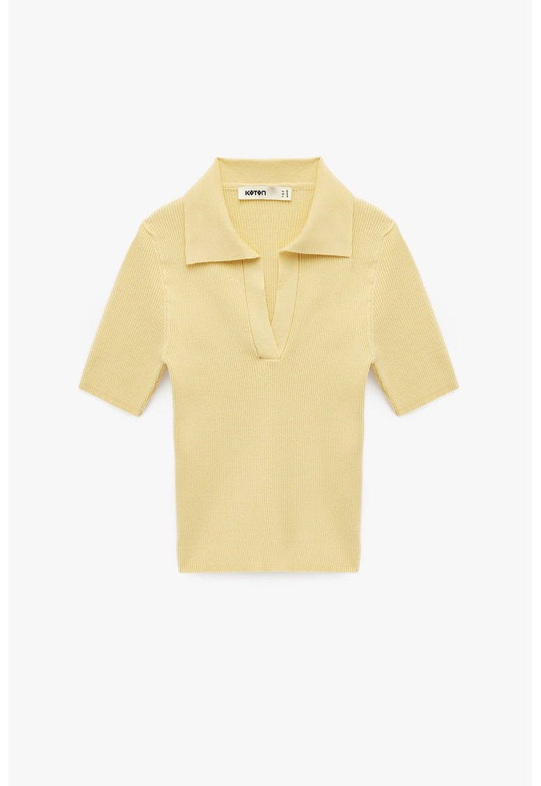 Pulover slim fit tricotat cu maneci medii - Galben deschis