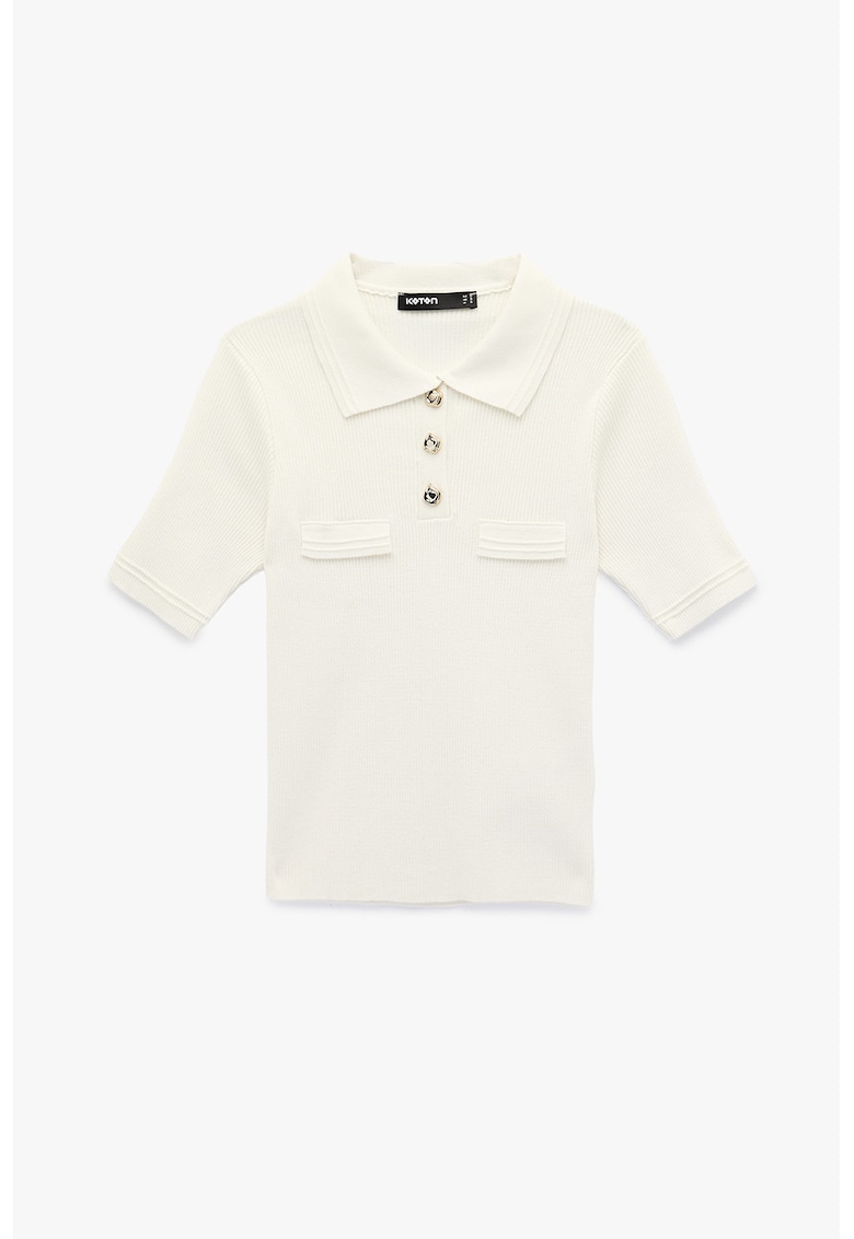 Pulover slim fit cu maneci scurte - Alb murdar