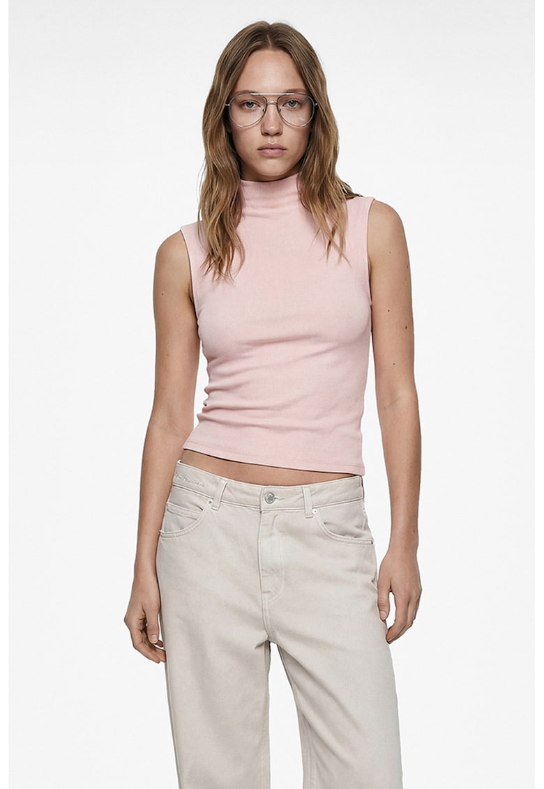 Top din amestec de bumbac cu model uni - Roz pal