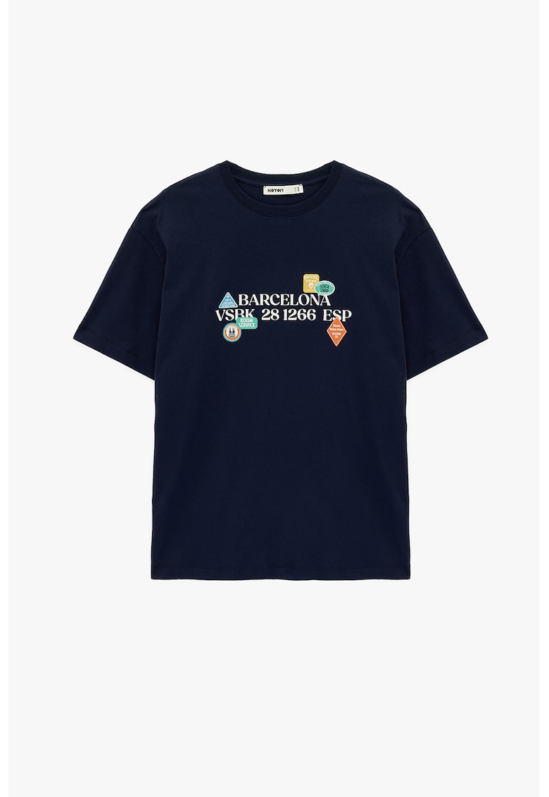 Tricou cu imprimeu text - Albastru inchis