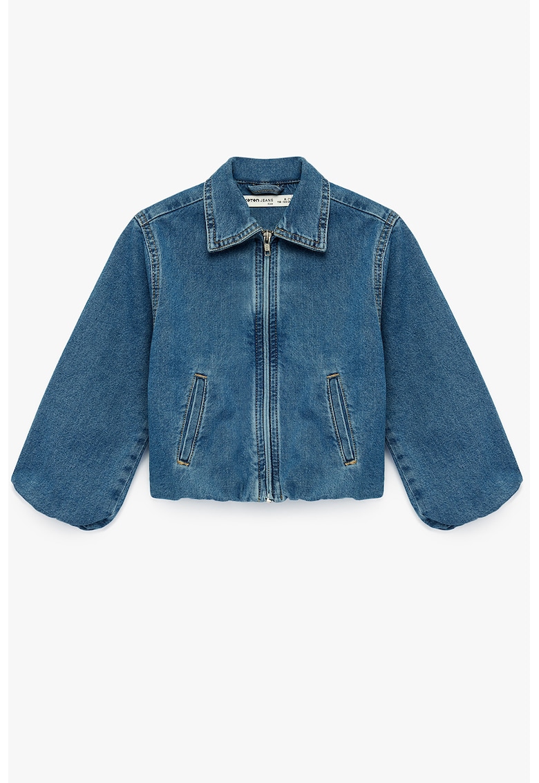 Jacheta din denim cu fermoar - Albastru prafuit