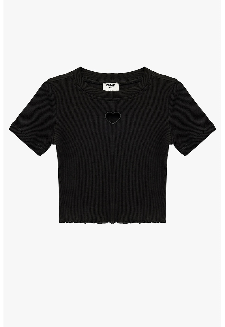 Tricou crop cu decupaj in forma de inima - Negru