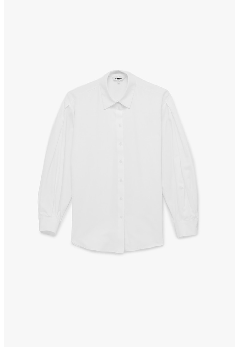 Camasa din amestec de bumbac cu maneci cazute - Alb optic