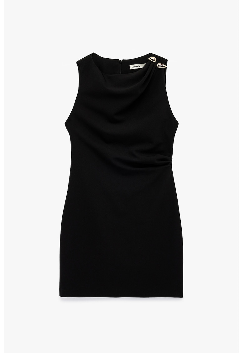 Rochie mini fara maneci cu drapaj frontal - Negru