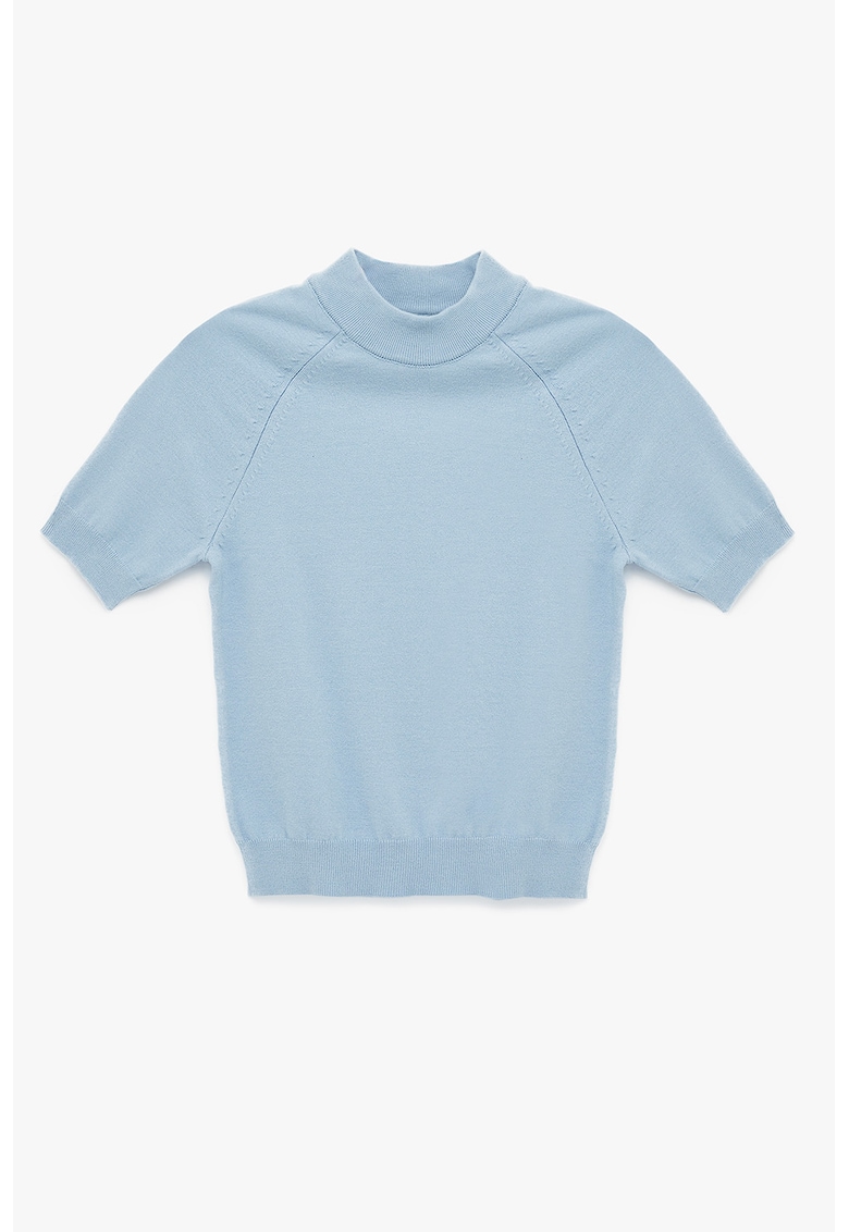 Pulover tricotat cu maneci scurte - Albastru pastel