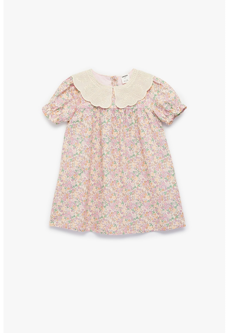 Rochie cu imprimeu floral si guler Peter Pan - Rosu/Galben/Violet