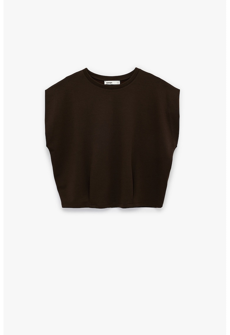 Tricou crop cu maneci cazute - Maro inchis