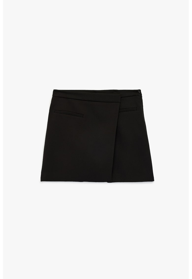 Fusta-pantalon mini regular fit cu fermoar - Negru