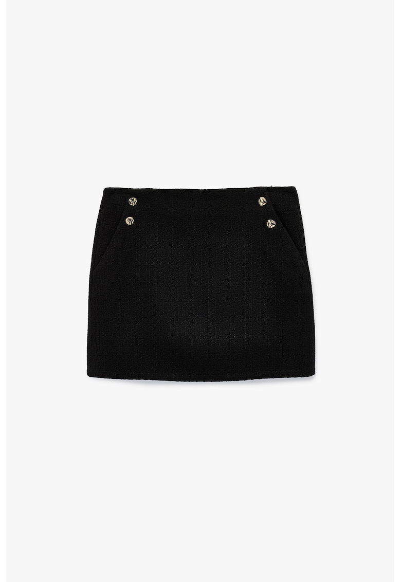 Fusta mini din tuid cu nasturi decorativi - Negru