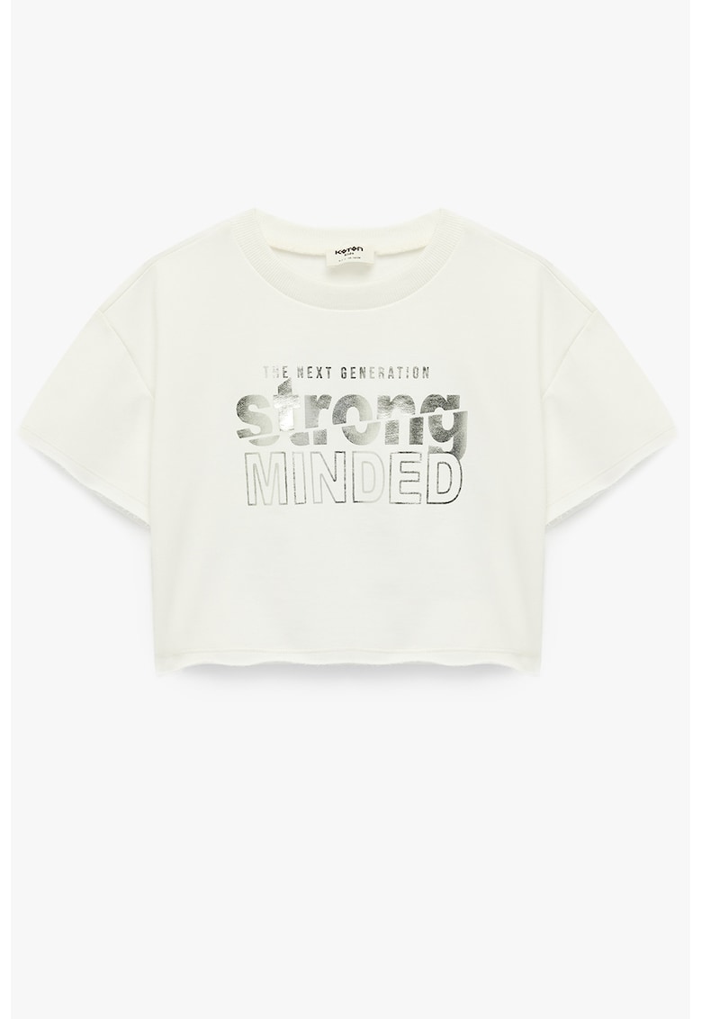 Tricou crop cu imprimeu text - Gri/Alb murdar