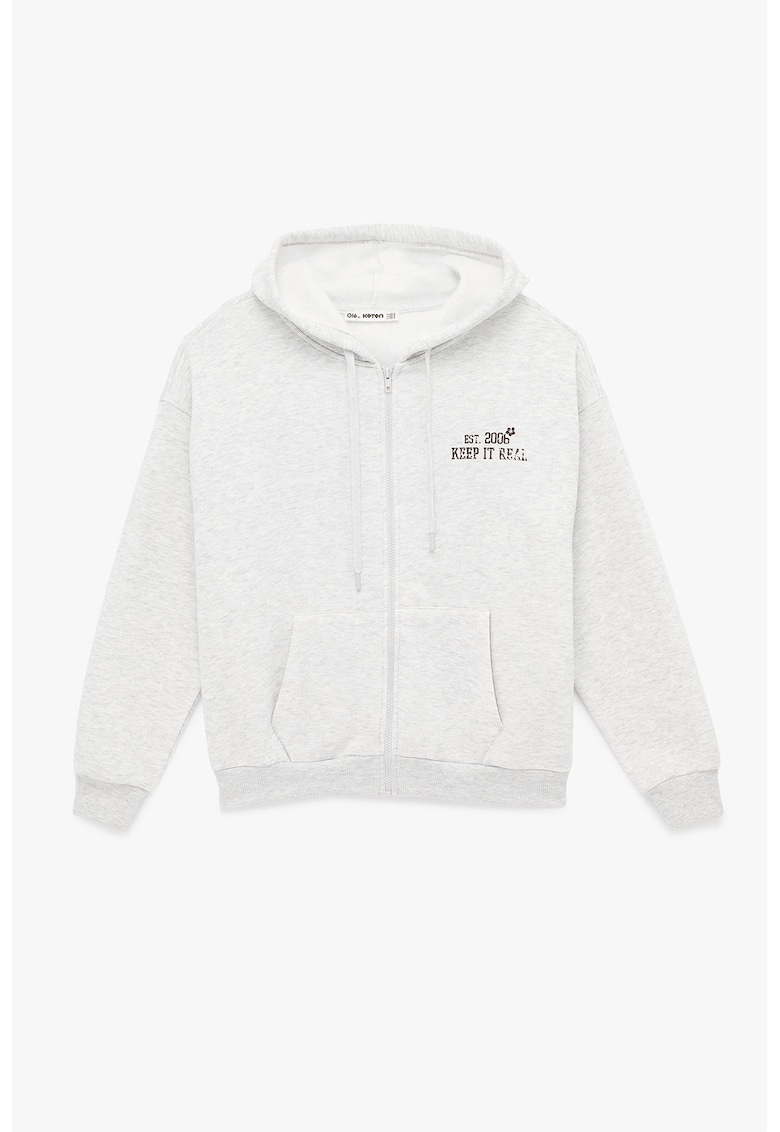 Hanorac cu fermoar si imprimeu text - Alb/Rosu inchis