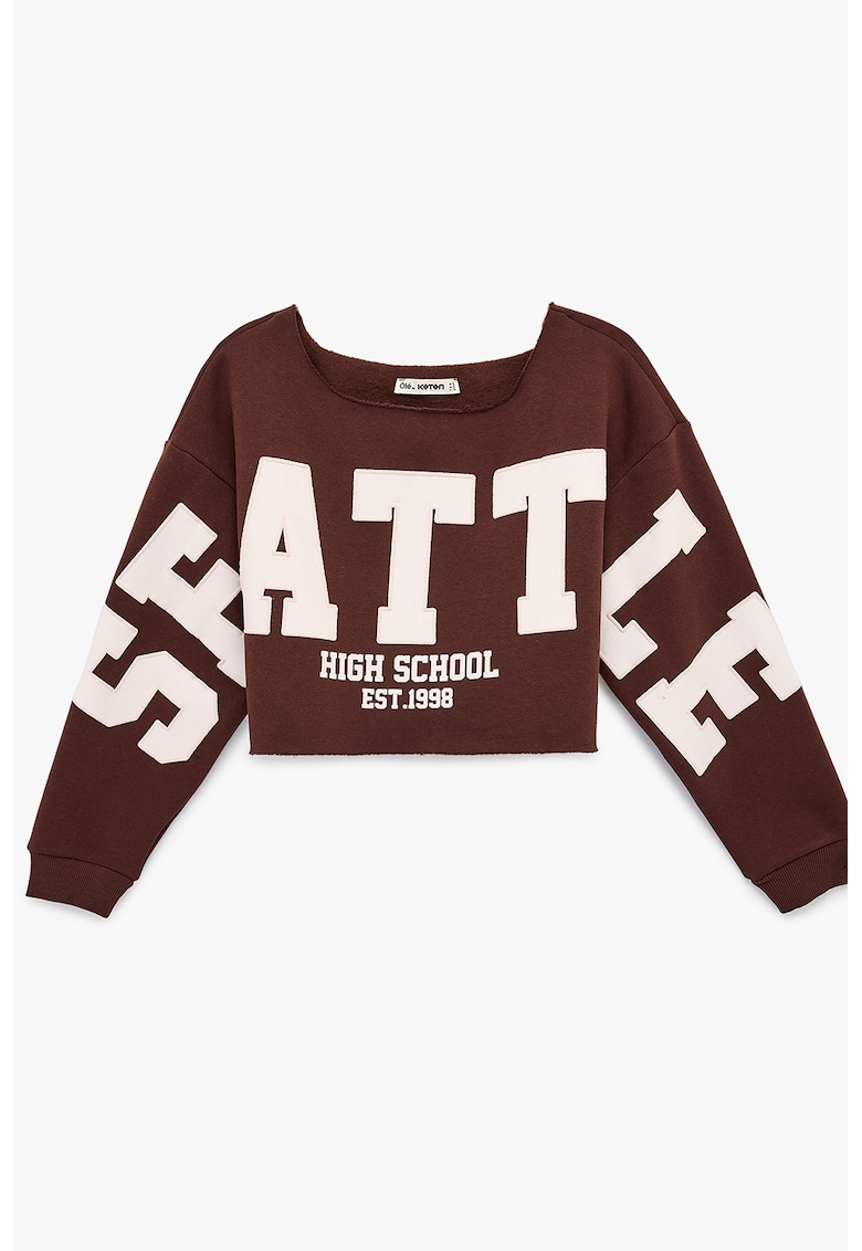 Bluza crop de trening cu imprimeu text - Rosu inchis