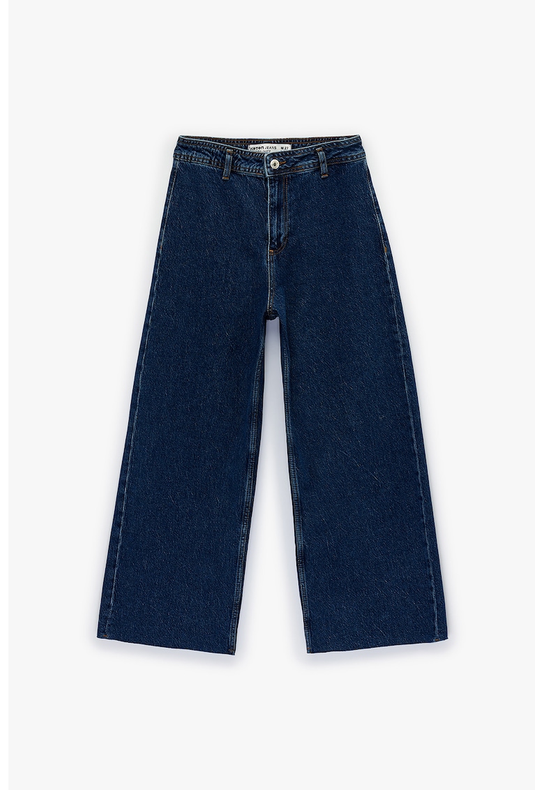 Blugi cu croiala ampla si talie inalta - Albastru inchis