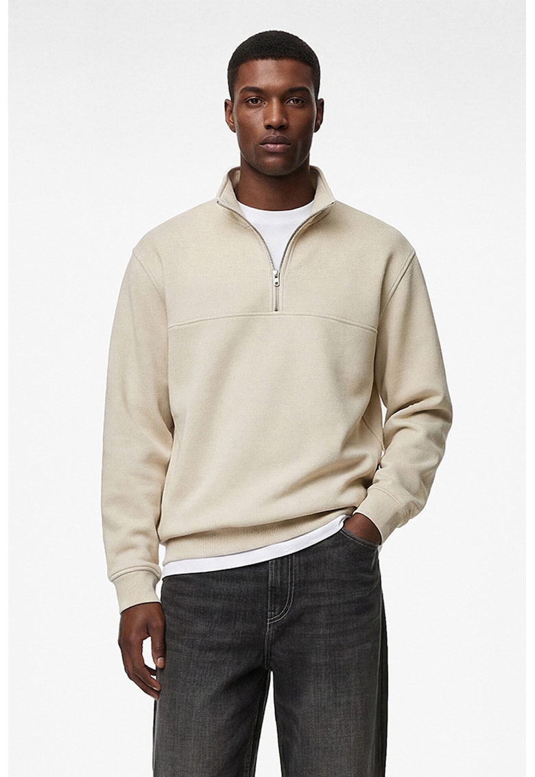 Bluza de trening cu fenta cu fermoar - Crem