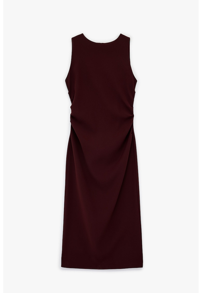 Rochie midi cu croiala cambrata si detalii drapate - Rosu inchis