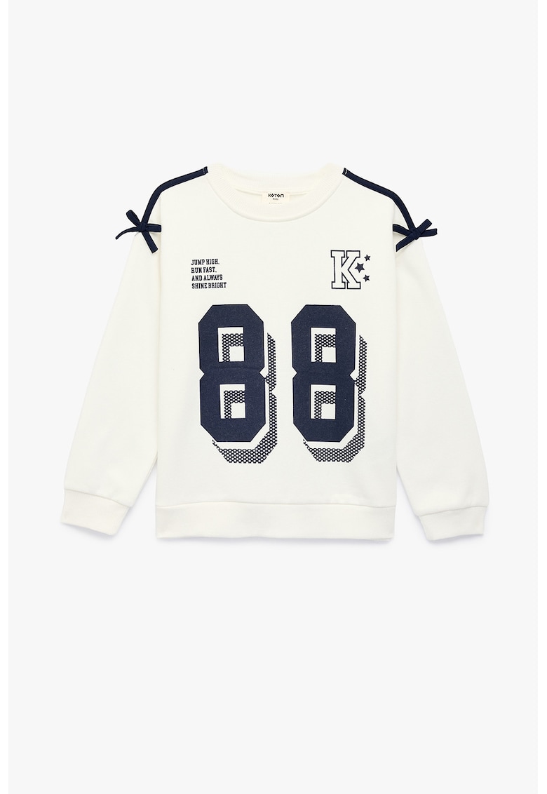 Bluza de trening din amestec de bumbac cu imprimeu text - Crem/Bleumarin