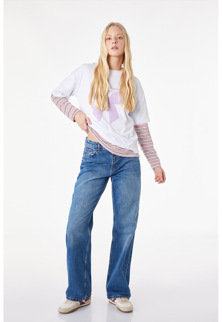 Tricou supradimensionat din bumbac cu imprimeu - Alb/Violet deschis