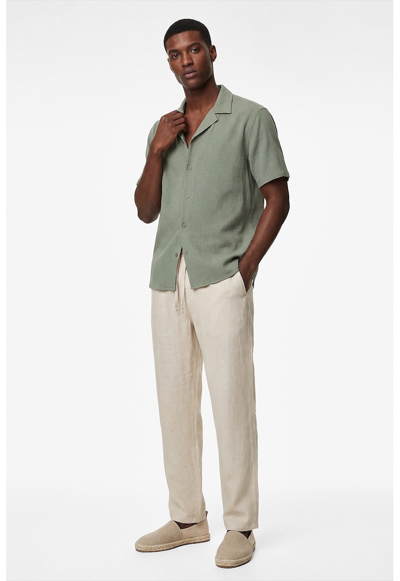 Camasa din amestec de bumbac cu maneci scurte - Verde sparanghel