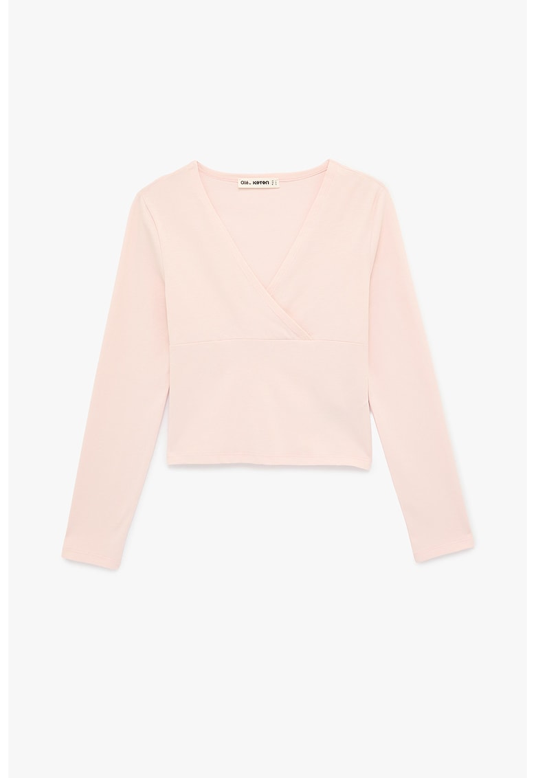 Bluza uni cu decolteu in V - Roz pal