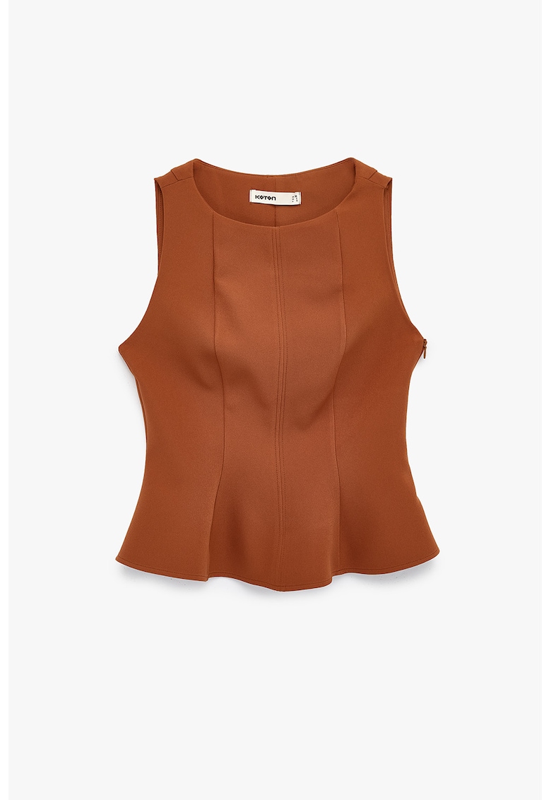 Top slim-fit cu volan peplum - Caramel