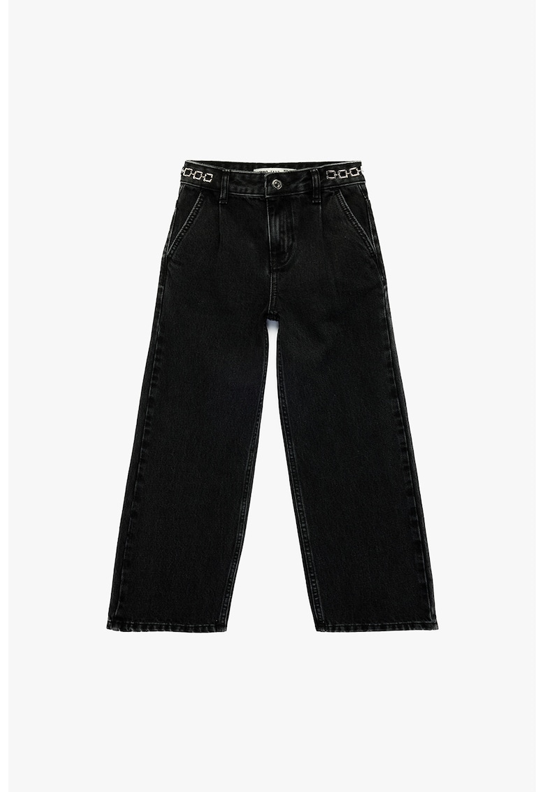Blugi cu croiala ampla si model uni - Negru
