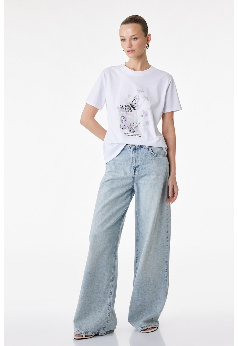 Tricou lejer cu model grafic - Alb/Lila