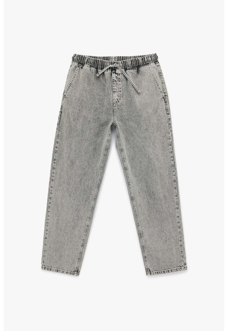 Blugi cu aspect decolorat si snur - Gri melange