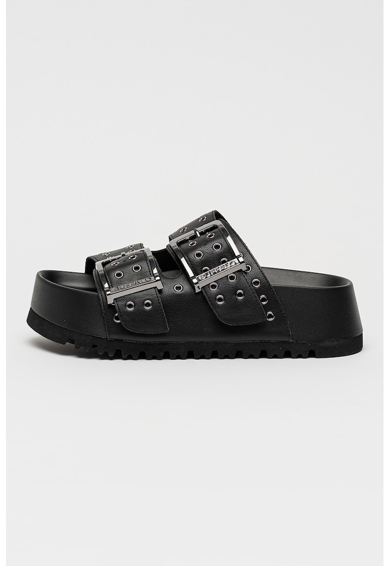 Papuci flatform cu catarama Jane Ari - Negru