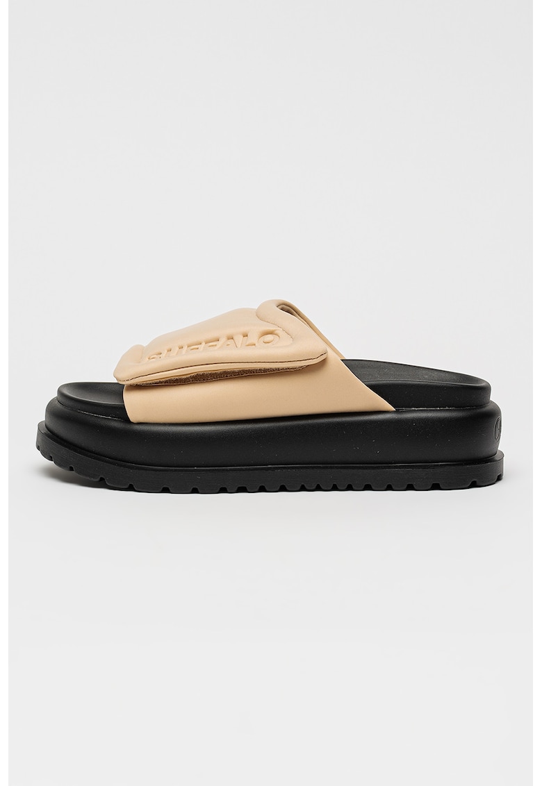 Papuci cu platforma si velcro Palma - Negru/Crem